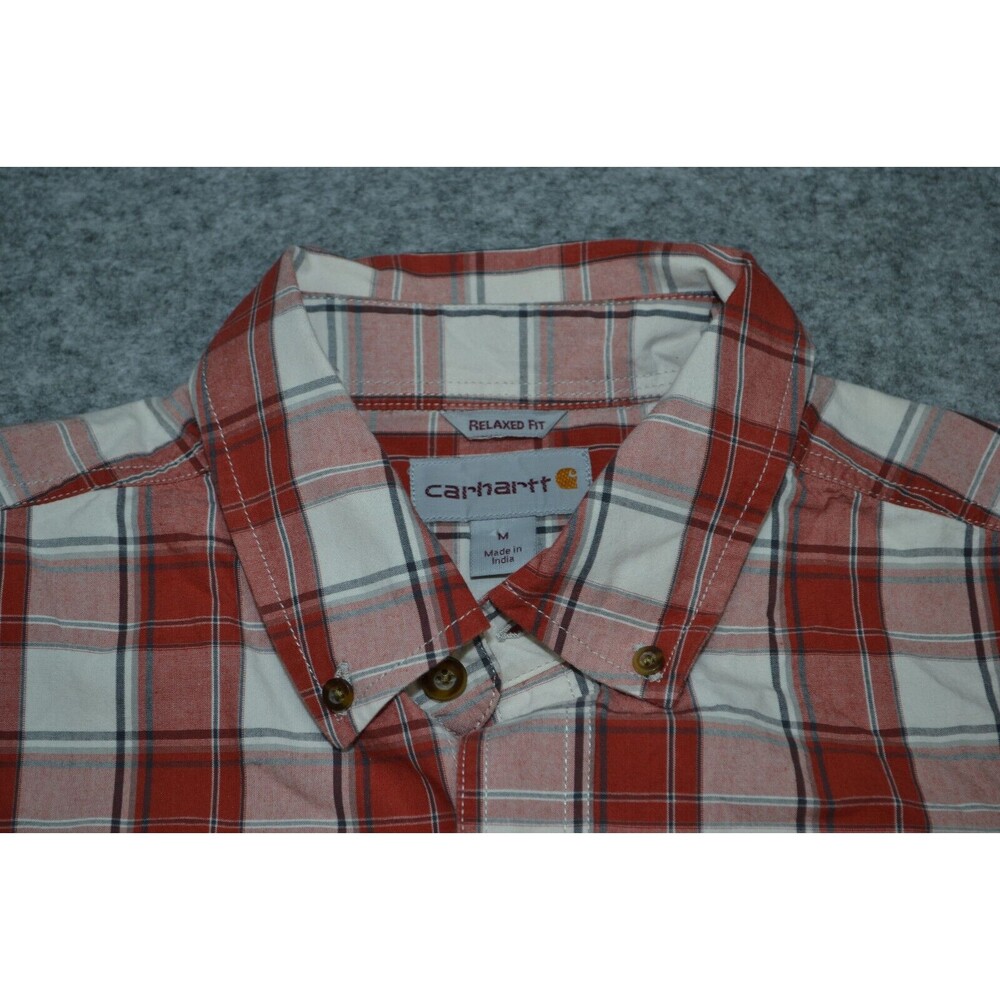 Carhartt Medium M Mens 100% Cotton Work Shirt Relaxed Fit Red Plaid Long‎ Sleeve - Picture 3 of 16